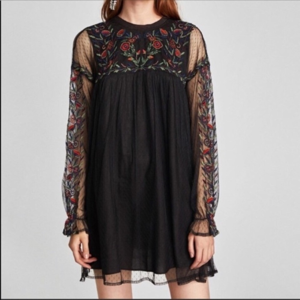 Zara Embroidered Lace Black Dress
